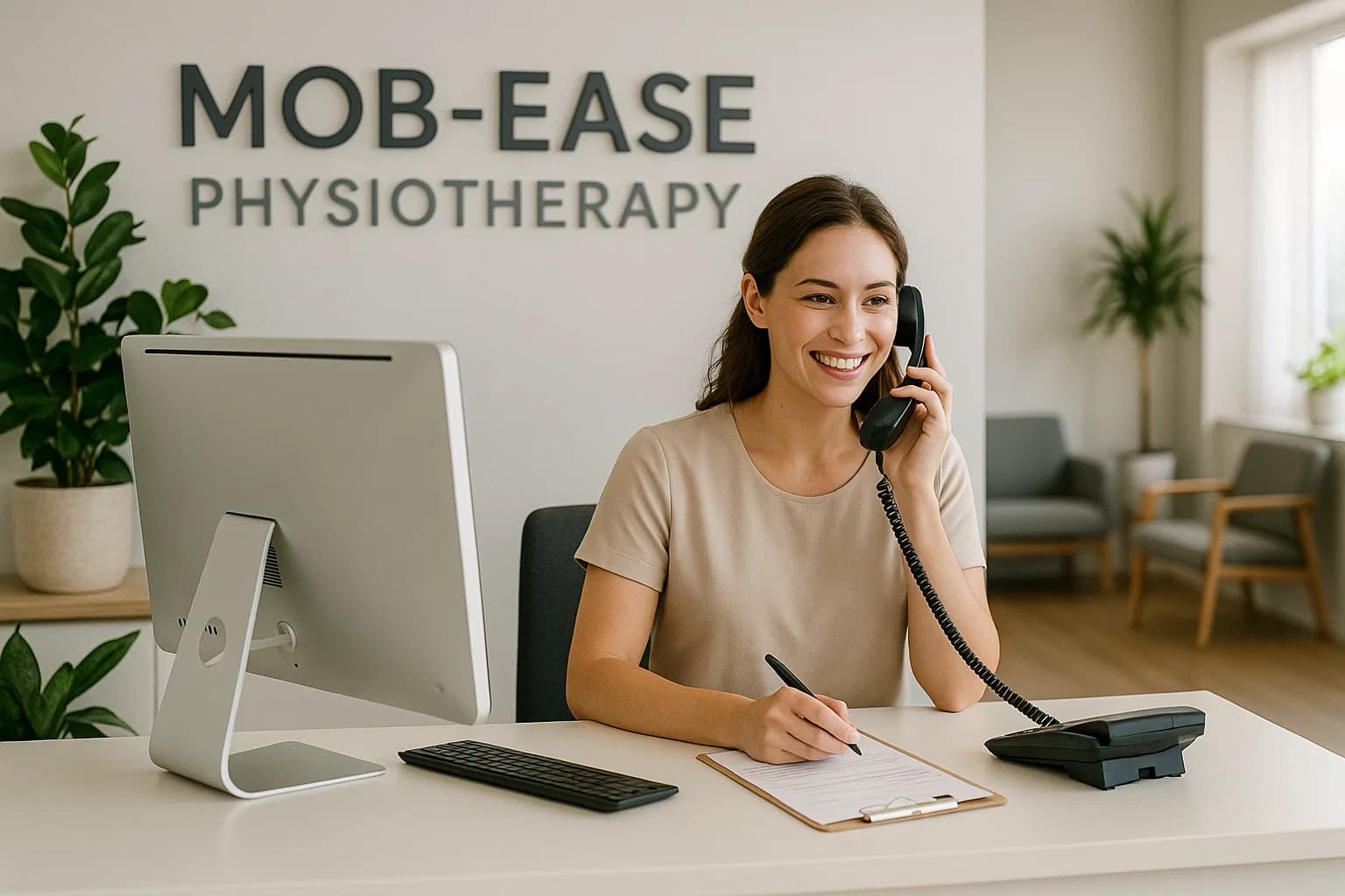 Physiotherapist inspiring patient at MOB-EASE Rehab Kottayam